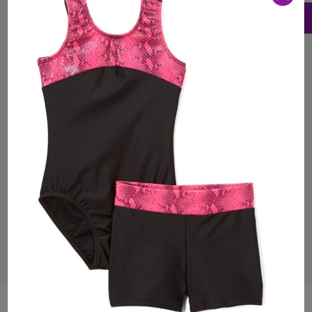 Hot Pink Reptile print Leotard and short set